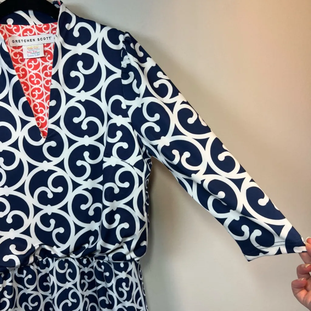 Gretchen Scott Womens Heavens Gates Dress Blue White Swirl Old Money No Belt Med - Image 5