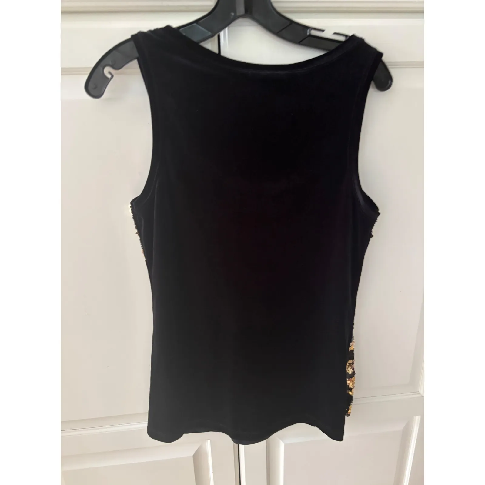 NWT‎ David Cline Sequin Tank Top Sleeveless Party Sparkle Black Gold Medium - Image 6