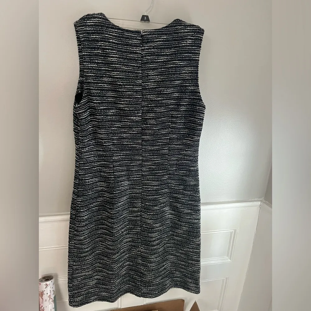 Karl Lagerfeld Paris Women’s Tweed Knit Black White Silver Metallic Sheath Dress - Image 6