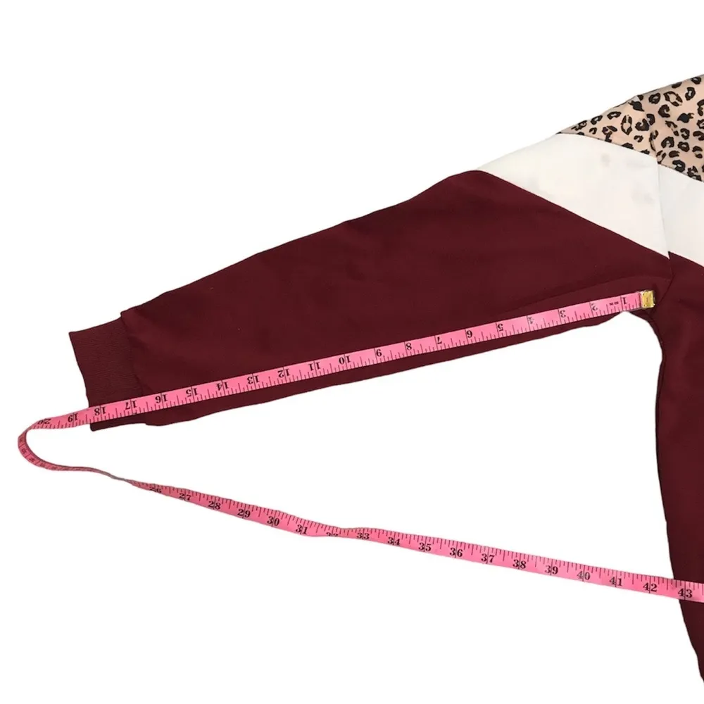 Leopard Chevron & Maroon Crewneck Sweater Size Small - Image 6