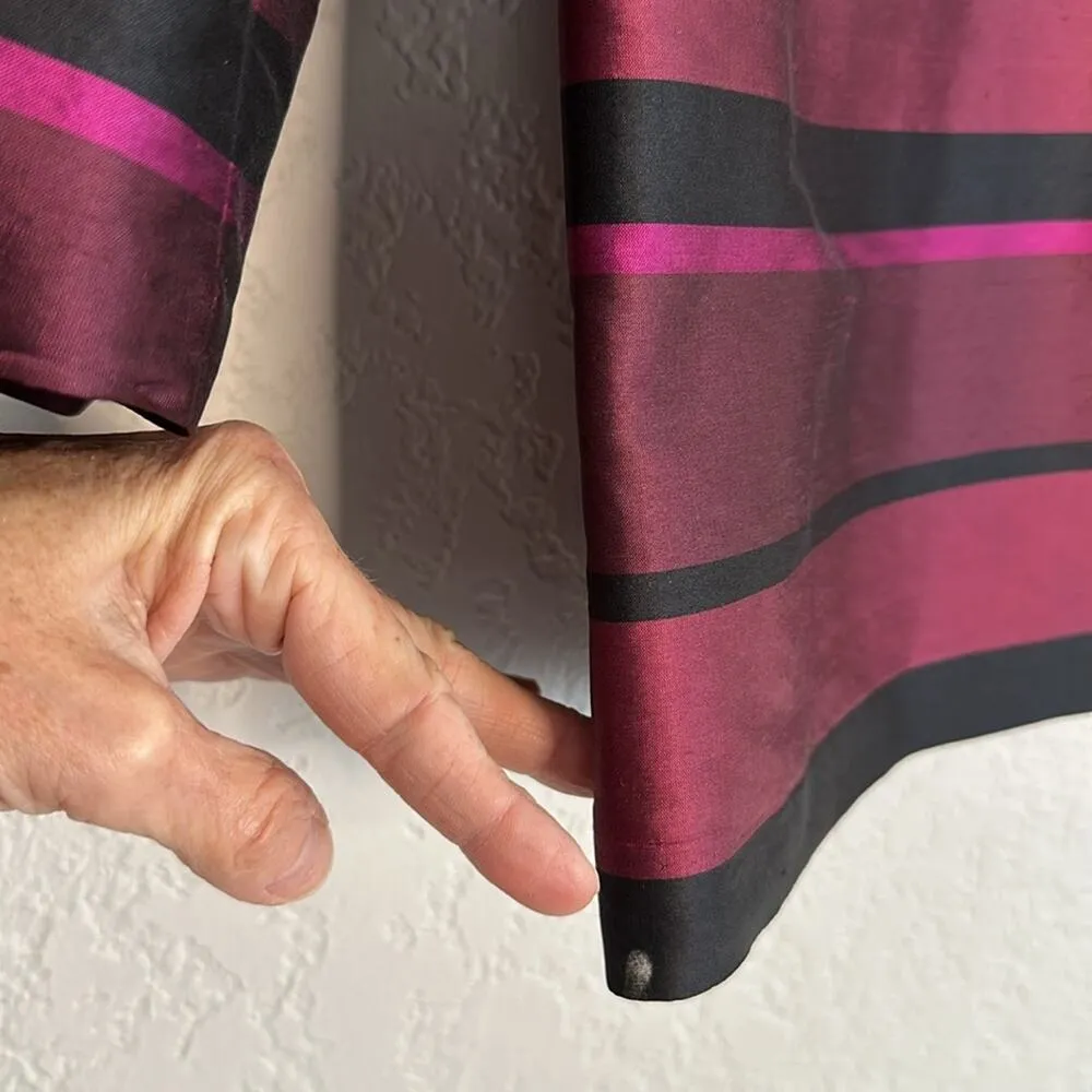 Talbots 100% Silk Blouse Pink Black Stripe 3/4 Sleeve Dupioni Cocktail Party Top - Image 6