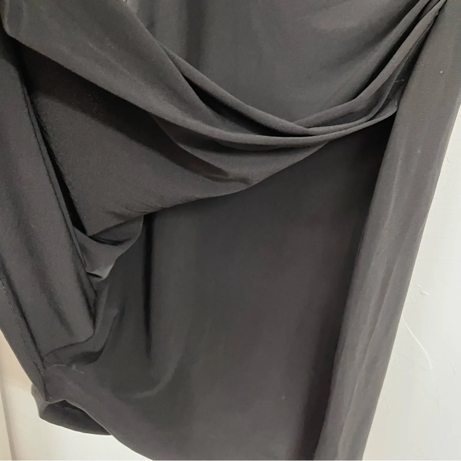 Norma Kamali Black Long Sleeve Faux Wrap Mini Dress Womens XS Jersey Bodycon - Image 5