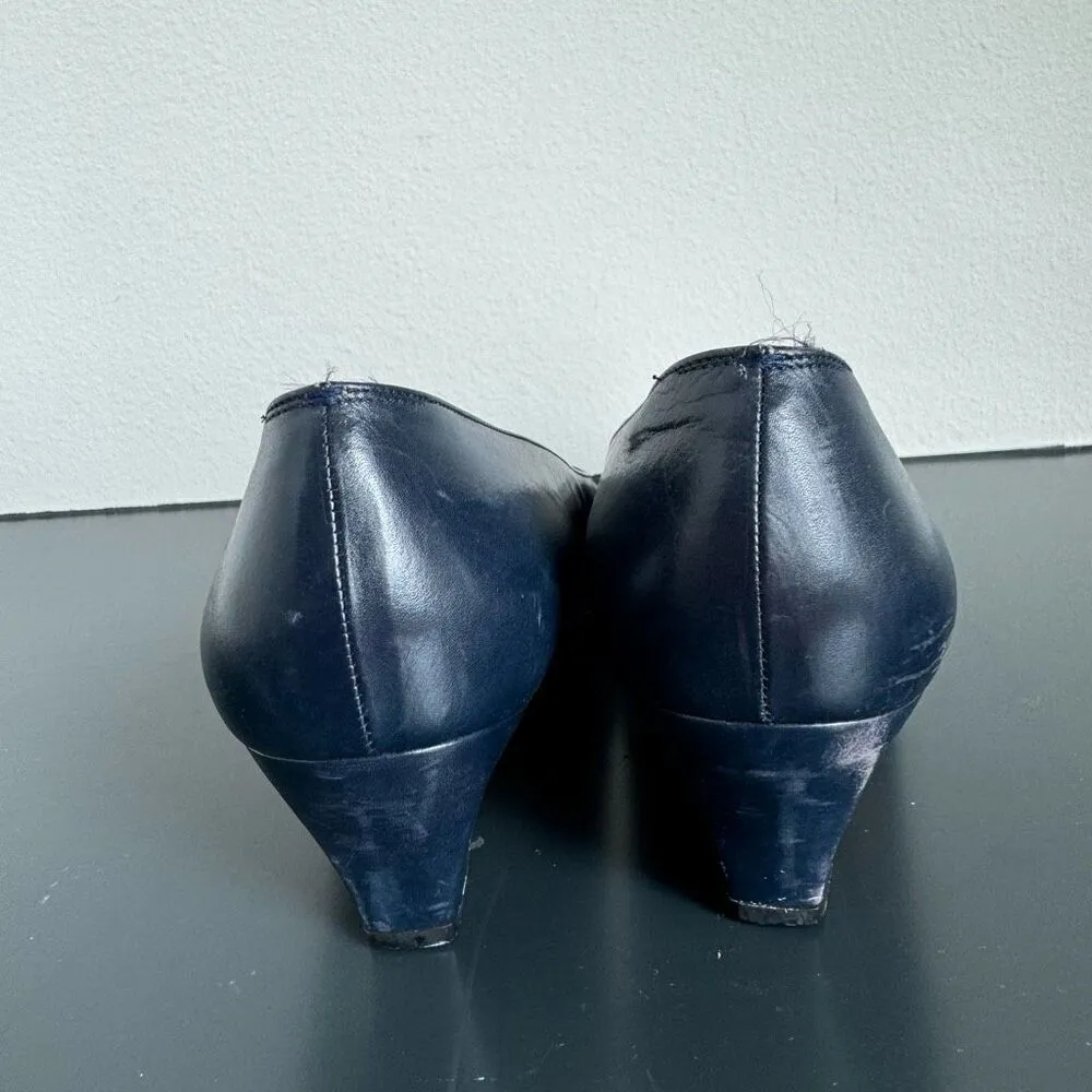 Vintage Salvatore Ferragamo Pumps Heel Leather Navy Blue Size 8 B Career Office - Image 8