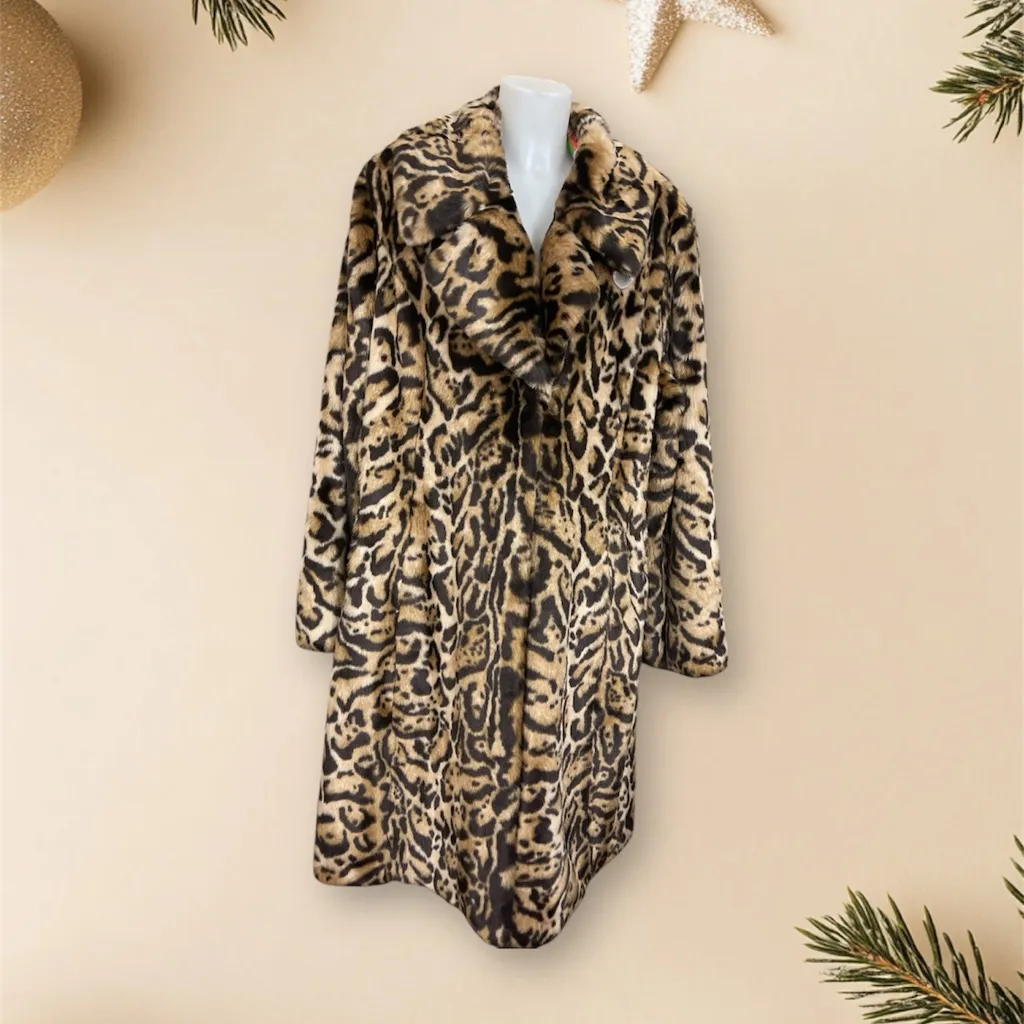 Dennis Basso Platinum Chic Leopard Print Faux Fur Coat 2X - Image 3