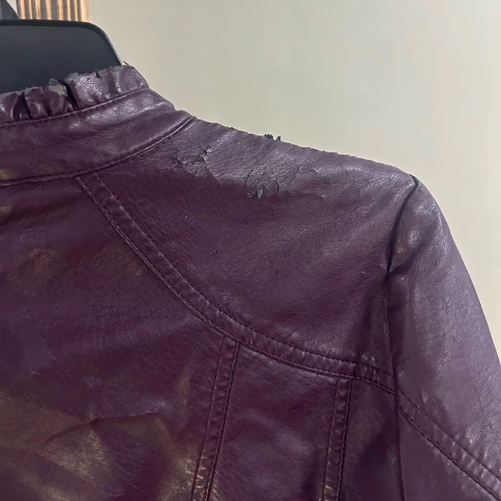 Christopher & Banks Purple Leather Zip Front Jacket Womenโs Size Small - Image 9