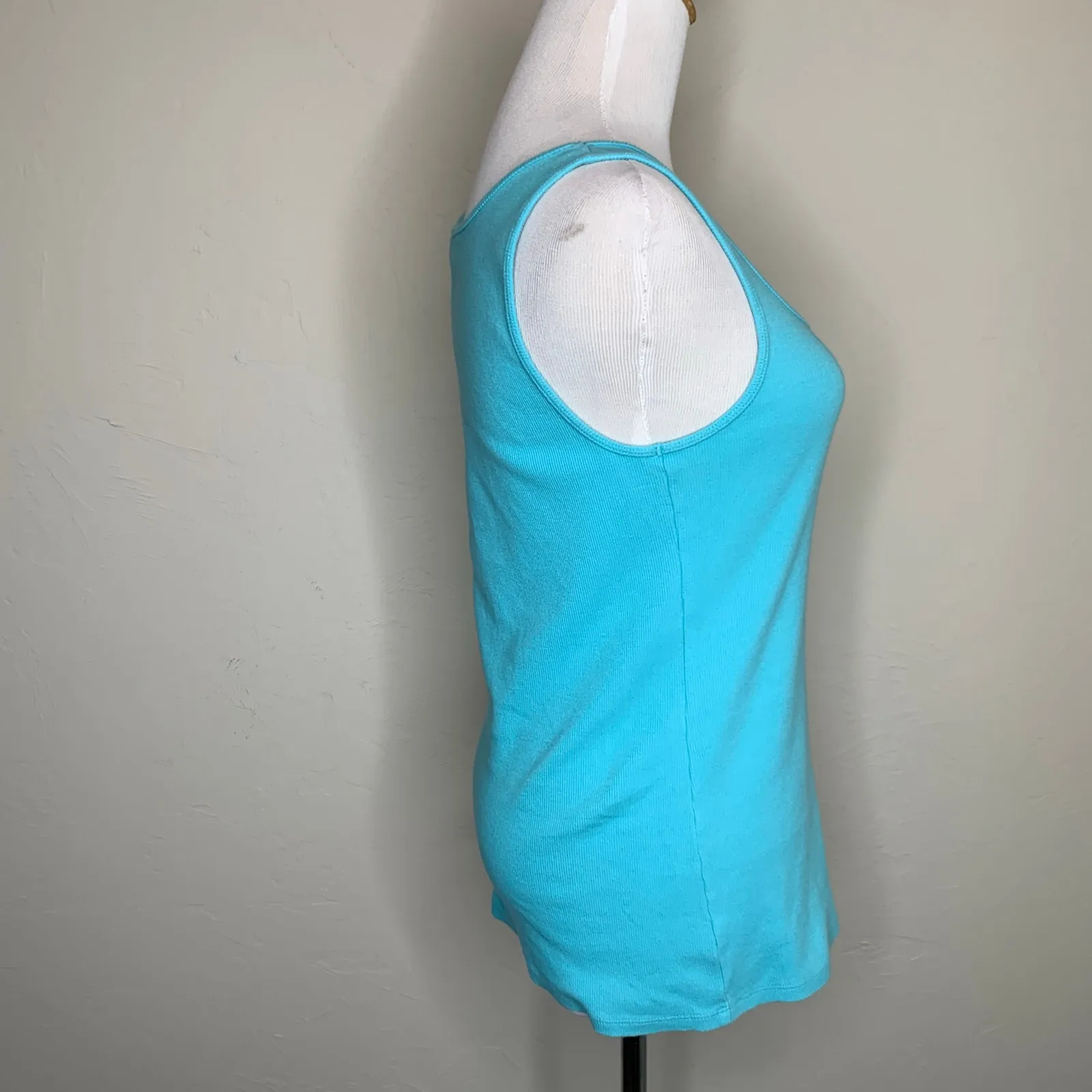 SAKS Fifth Avenue Turquoise Blue Ribbed Tank Top Sz Medium Vintage - Image 4