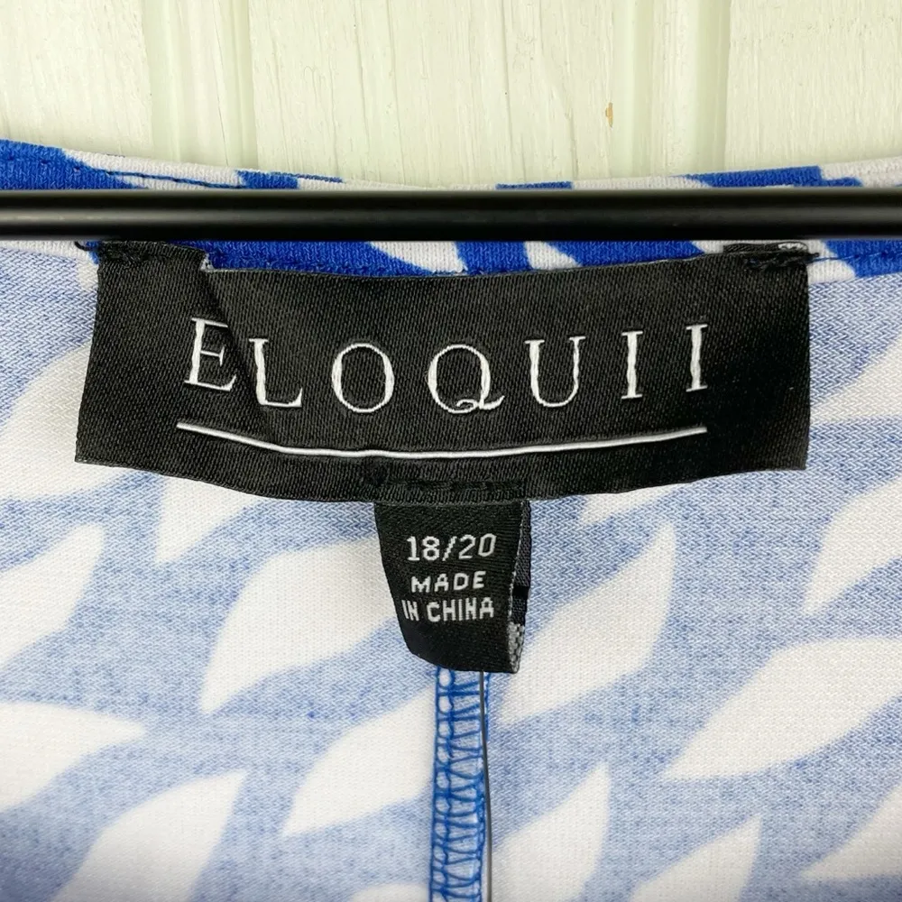 NEW Eloquii Blue White Print Drop Shoulder Blouson Midi Dress Plus Size 18/20 - Image 8