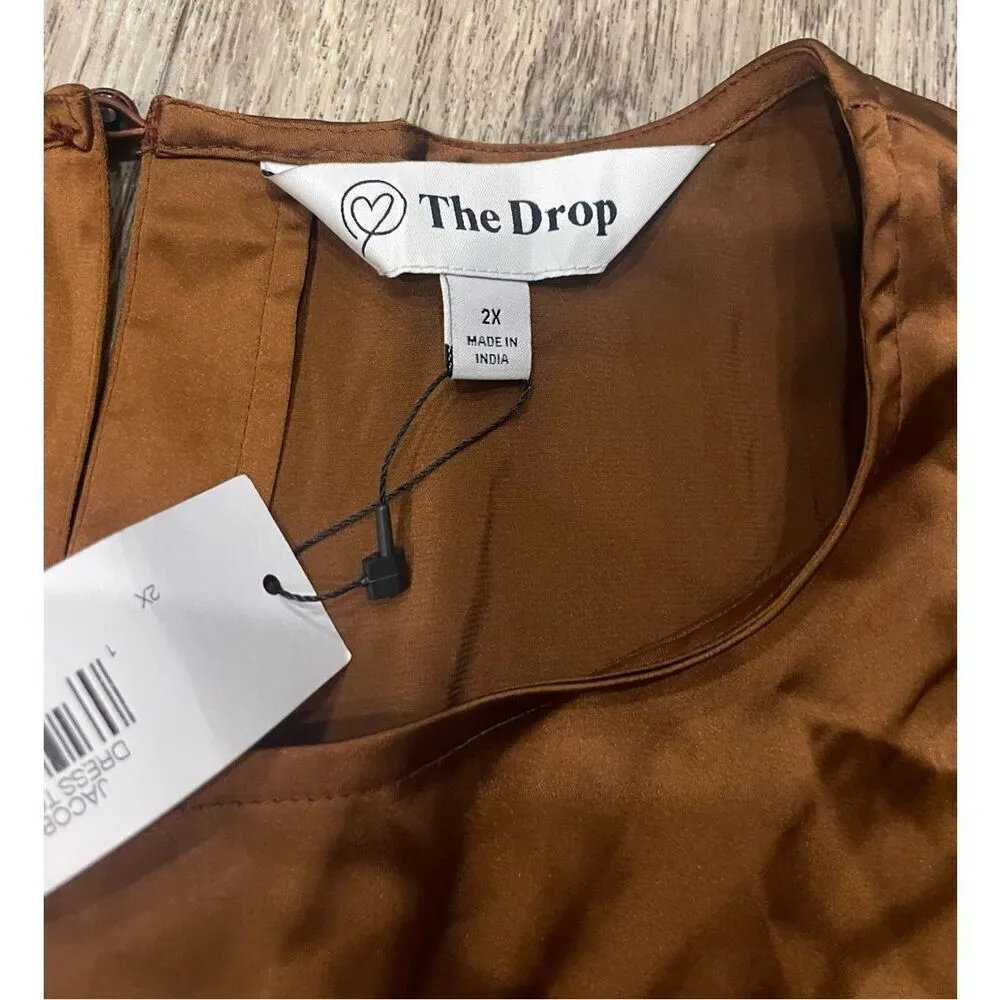 The Drop Dress Cut Out Middle Shiny Long Sleeve Bronze 2X Plus New Brown Size XXL - Image 3