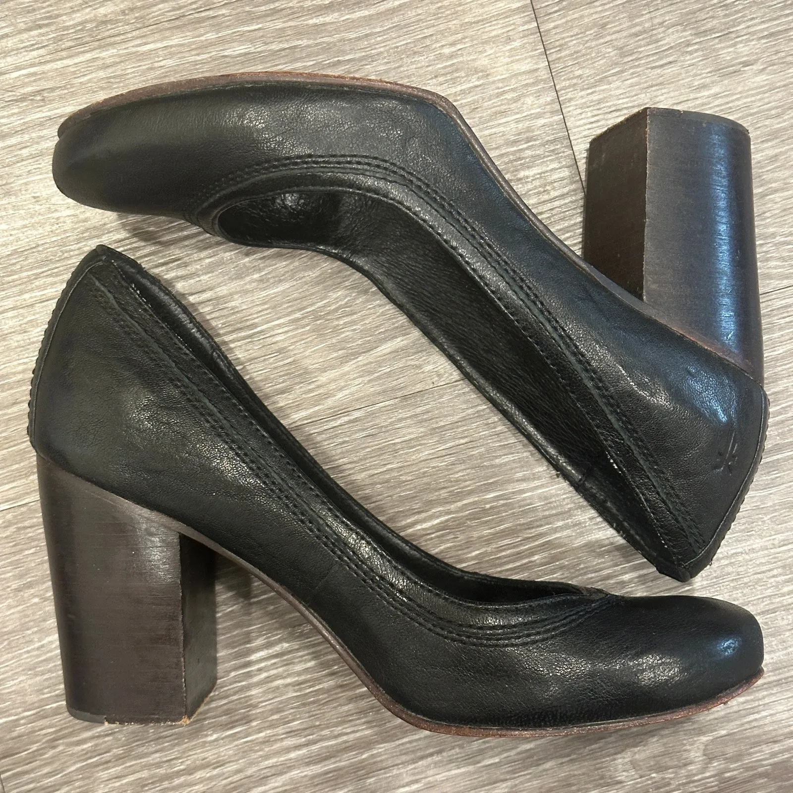 Frye Carson Leather Block Heel Pump Black Round Toe Classic Preppy Mod Retro 8.5 - Image 5