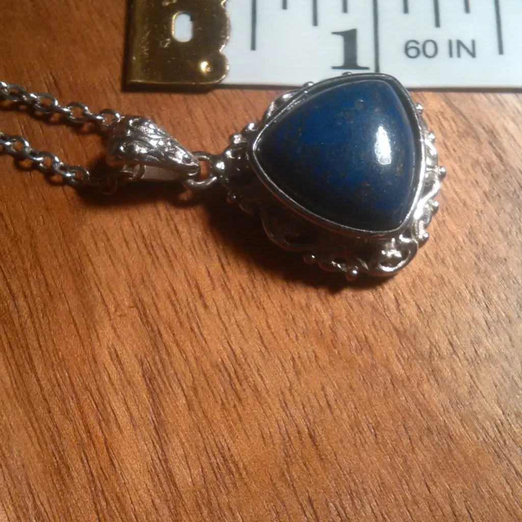 Lapis Lazuli Solitaire Copper Pendant Stainless Steel Necklace - Image 6