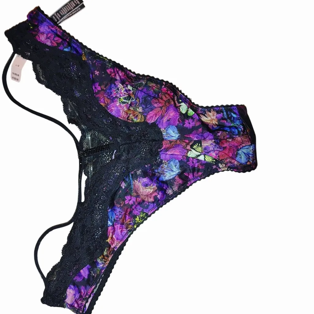 Victorias Secret Panty Bra 38B Push Up Butterfly Moody Floral Lace Brazilian - Image 10