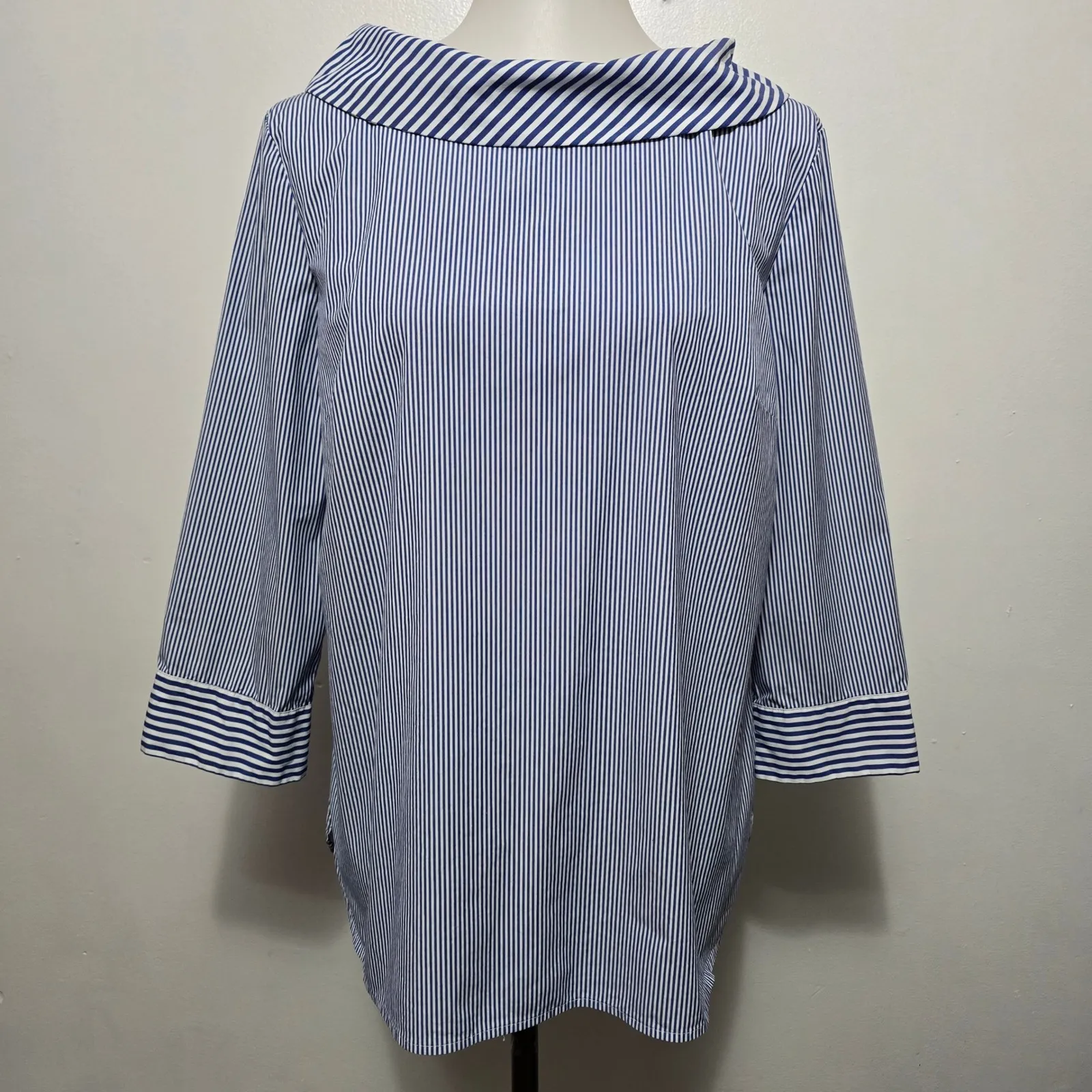 Talbots Blue White Stripe Boat Neck 3/4 Sleeve Shirt Top Size M Preppy Nautical - Image 2