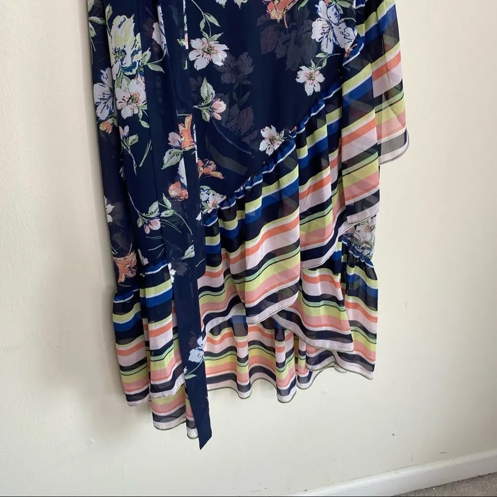 Sandra Darren Dress Floral Stripe Ruffle Hem Belted Womens Size 8 Petite - Image 5