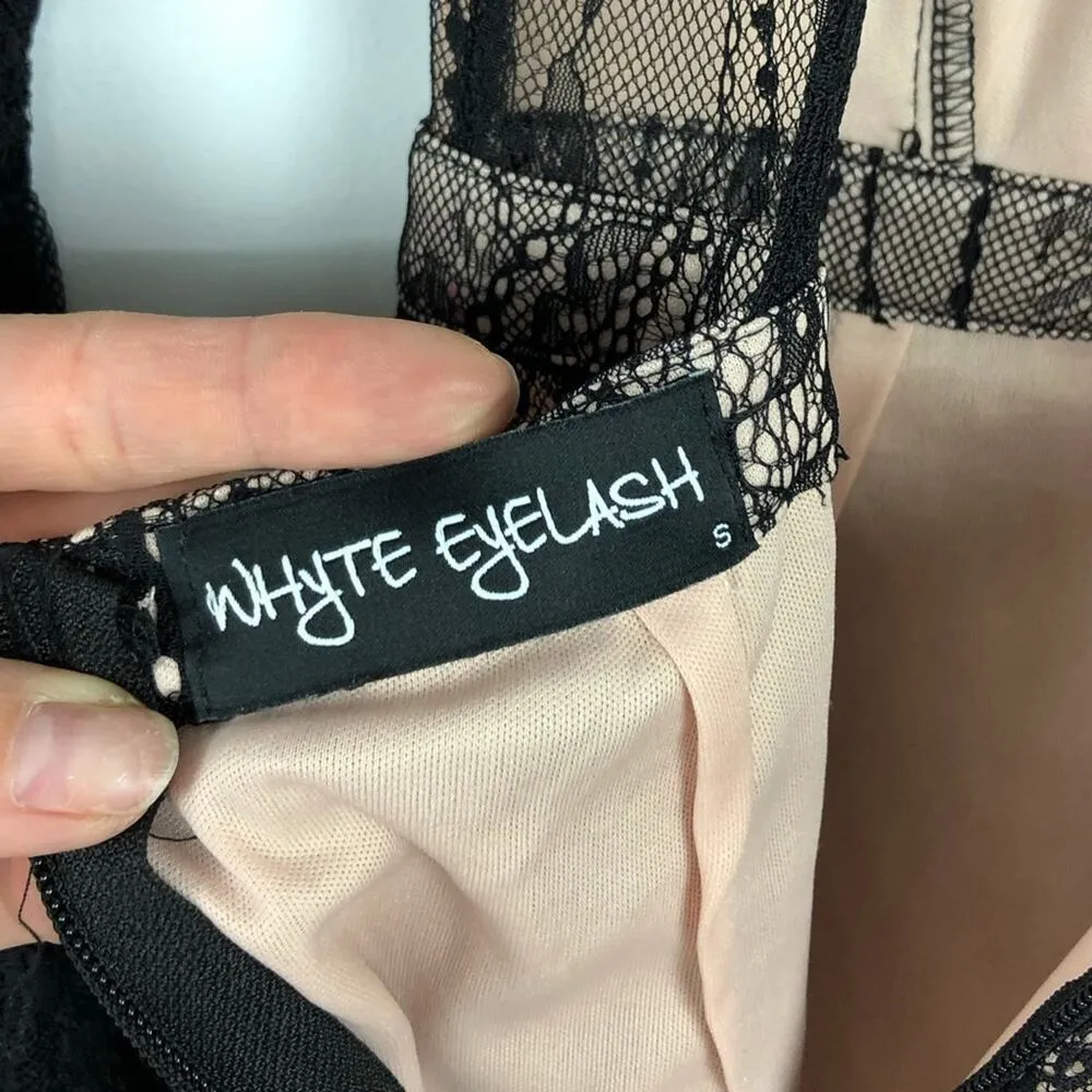 Whyte Eyelash Skirted Maxi Black Lace Sheer Romper Deep V - Image 14