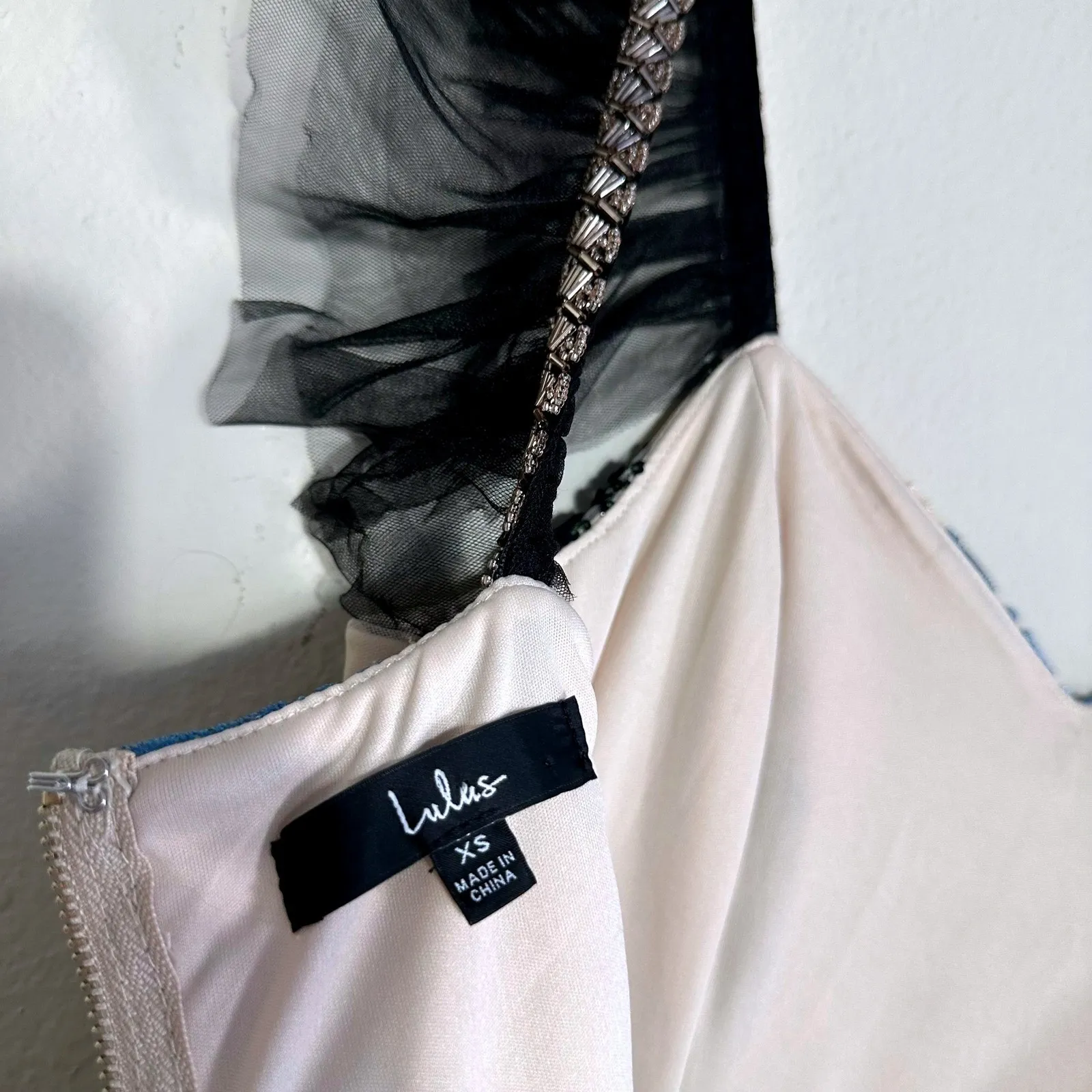 Lulus Show Stopper Cream Embroidered Sequin‎ Bodycon Maxi Dress XS Tulle Gown - Image 8