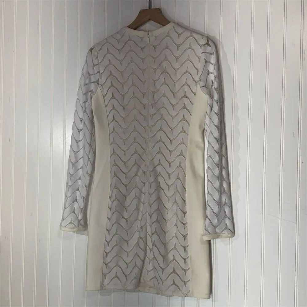 Diane von Furstenberg Honoka Silk Lace Mini Dress 8 White Cream Mod Retro - Image 2