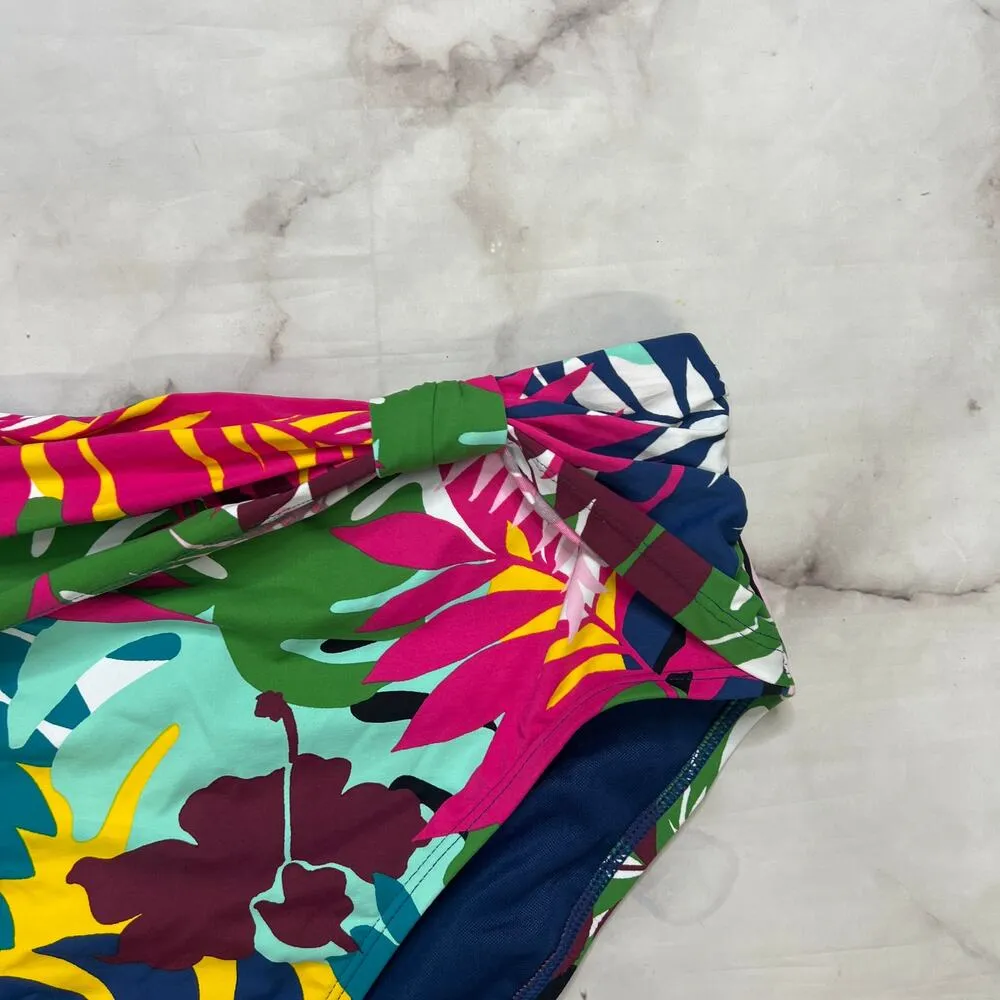 Blue Rod Beattie High Waist Bikini Bottom Draped Tropical Floral Size 8 New - Image 3