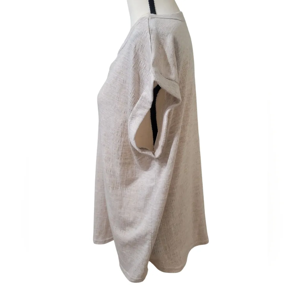 Jane + Delancey Casual Beige Top Short Cap Sleeve Buttons Textured Sz L Size L - Image 2