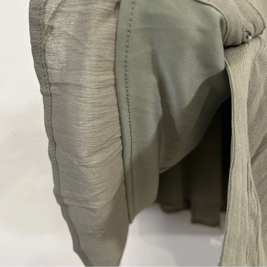 Mikarose Sage Green Tiered Midi Dress Large Rayon Short Sleeve Button Front NWT - Image 8