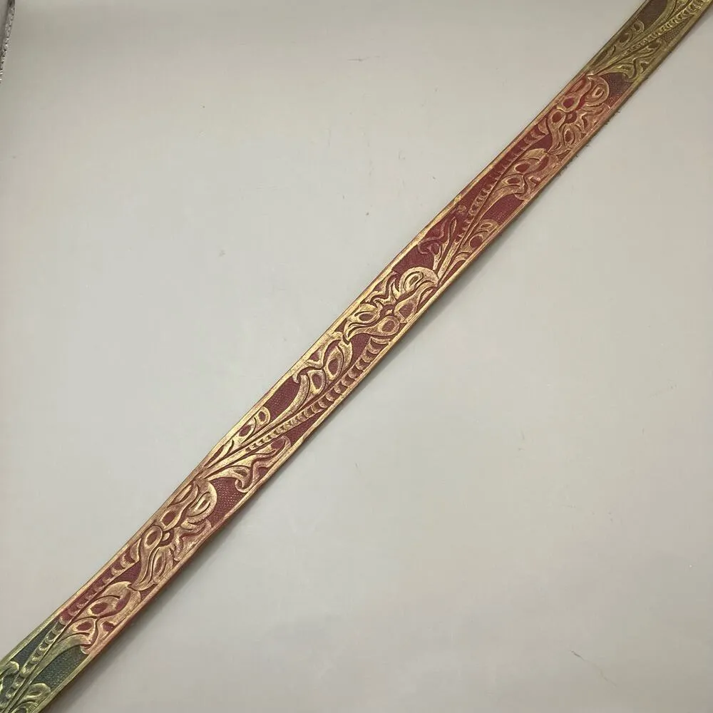 VTG Streets Ahead Belt M Rhinestone Tooled Leather Multicolor Western Artsy 90s Gold - Image 8