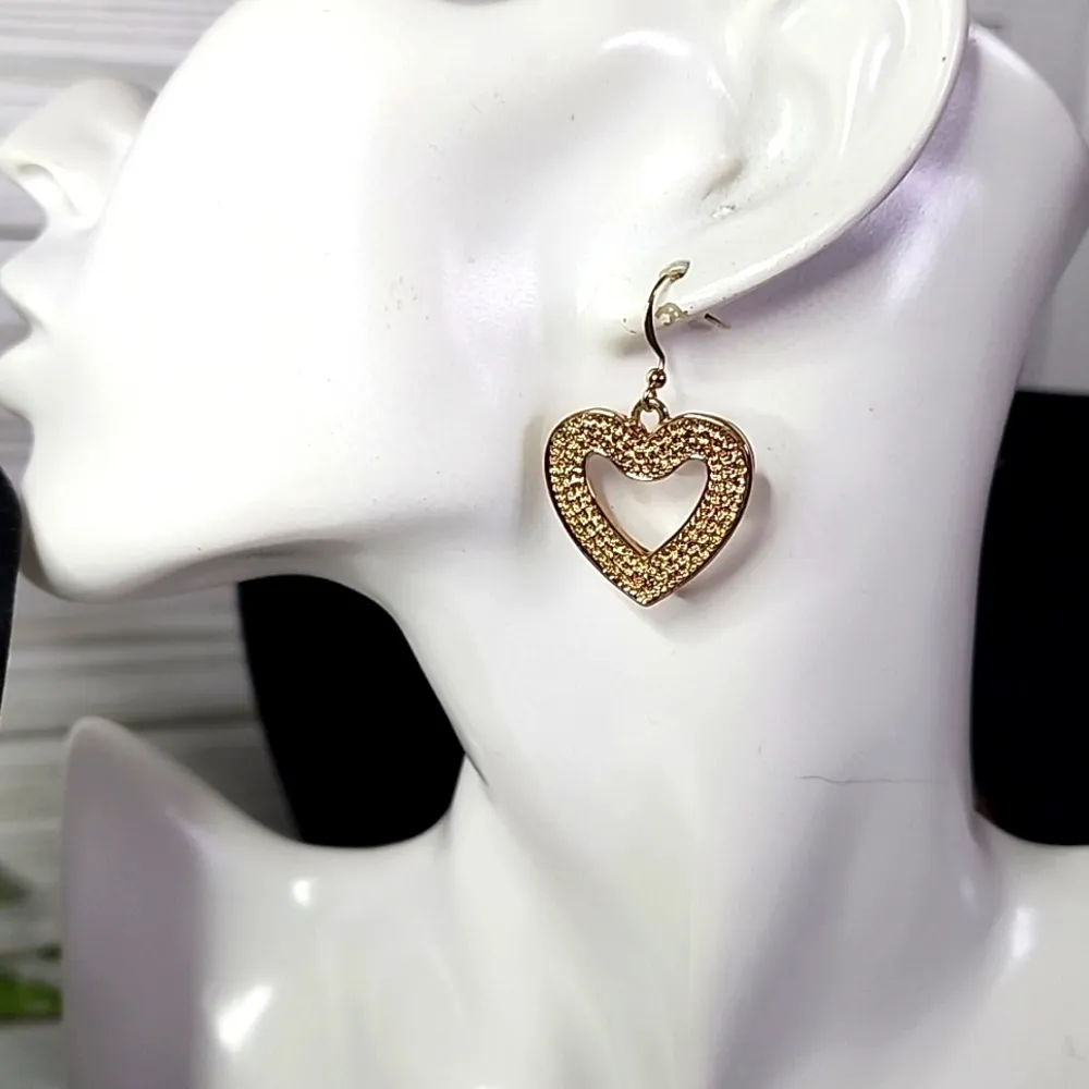 Gold Chain Necklace Large Purple Sequin Heart Pendant Earrings Set New - Image 5