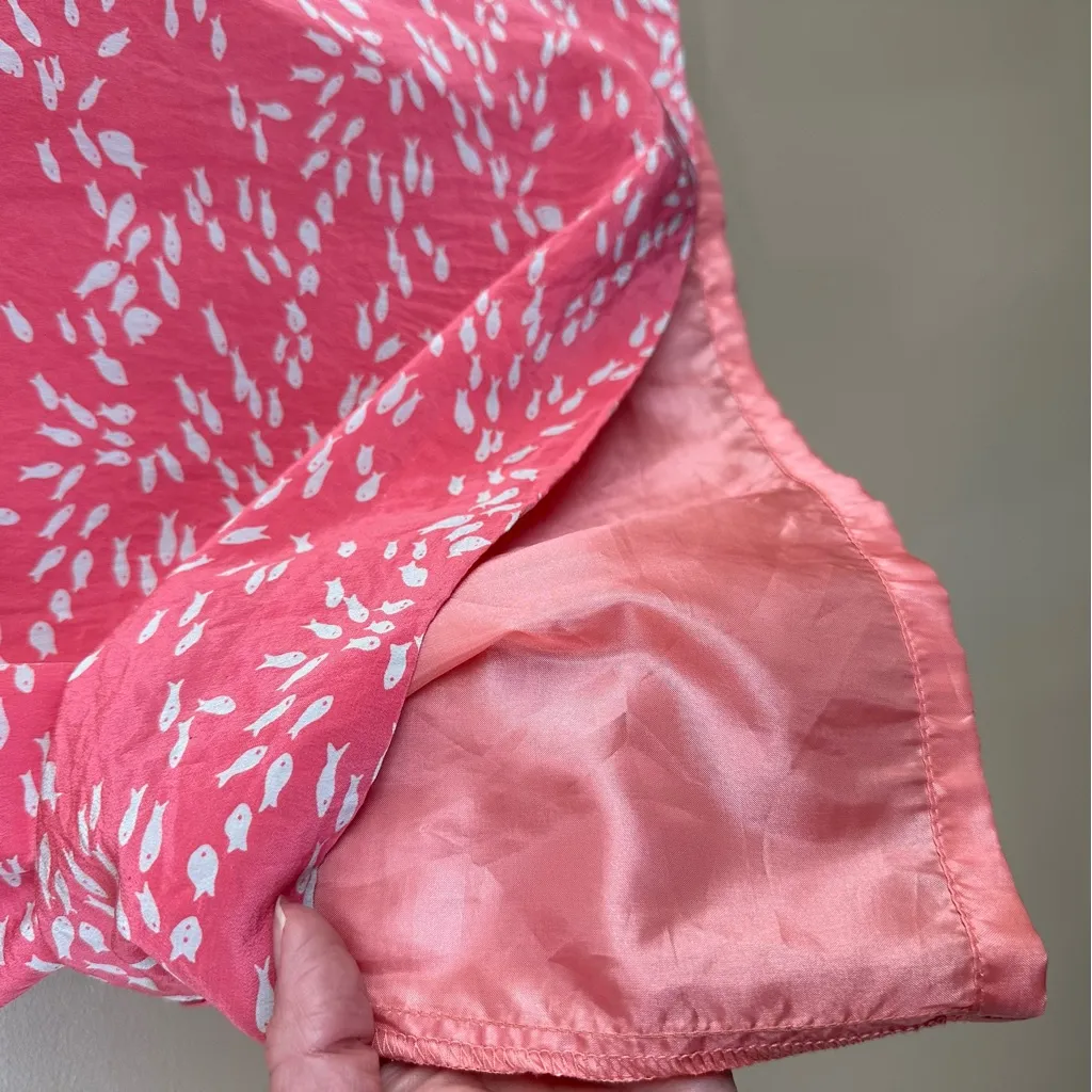 Britt Ryan Pink Silk 3/4 Sleeve Fish Print Dress 6 Resort - Image 3