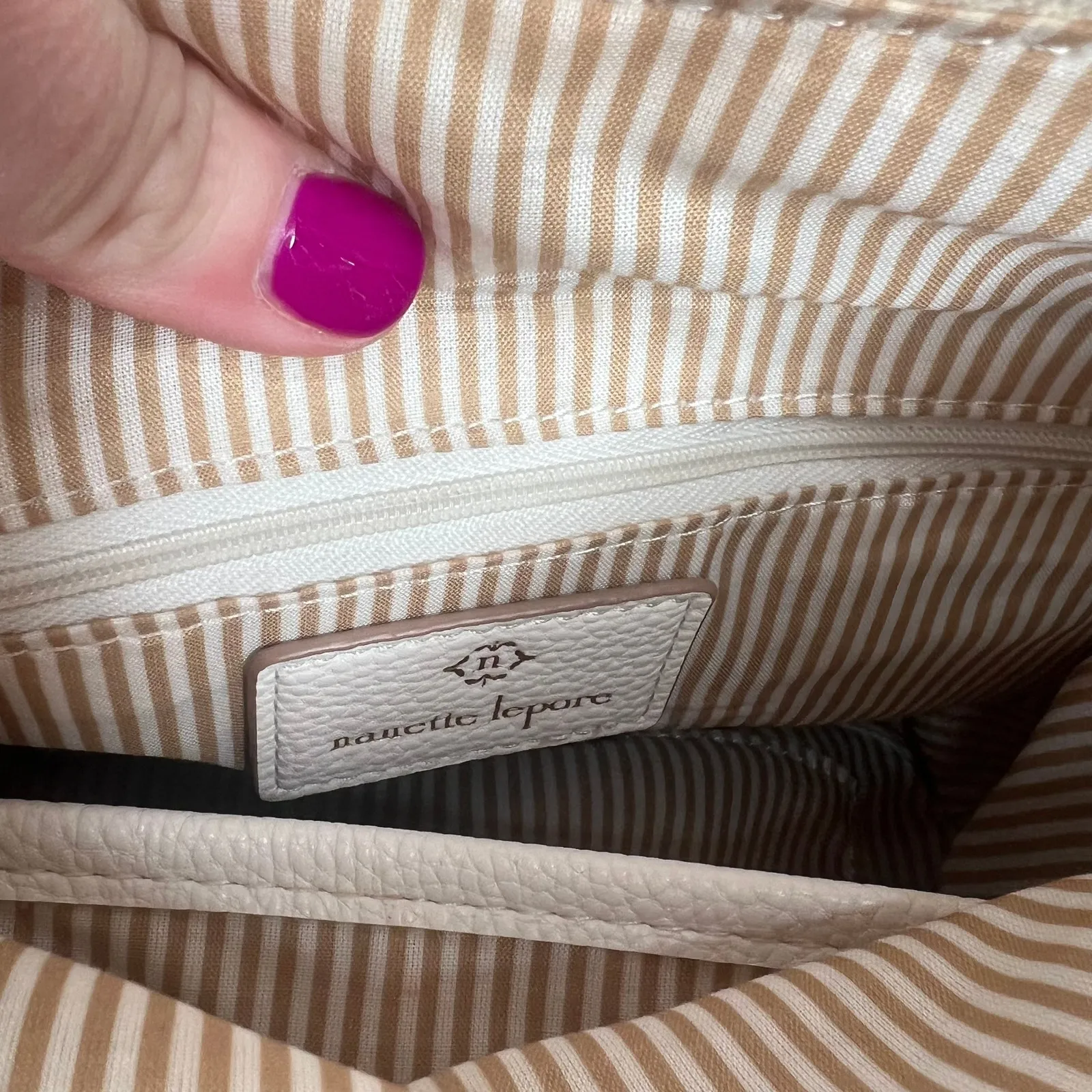 Nanette Lepore White Pebbled Crescent Crossbody Bag - Image 9