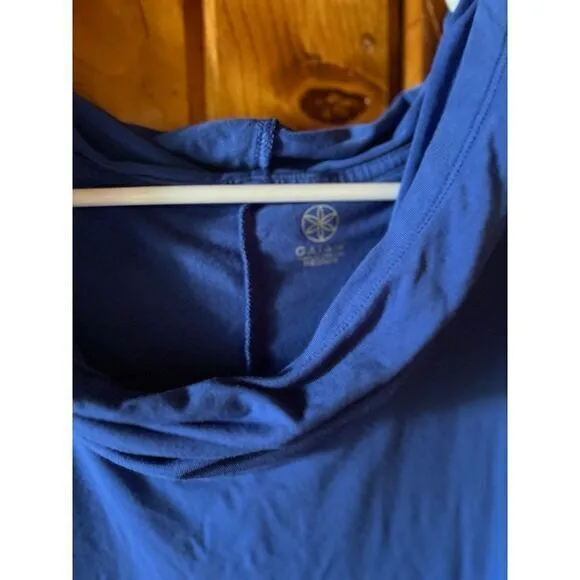 Gaiam Royal Blue Cowl Neck Athletic Top Long Sleeve Ruched Side Yoga Workout - Image 3