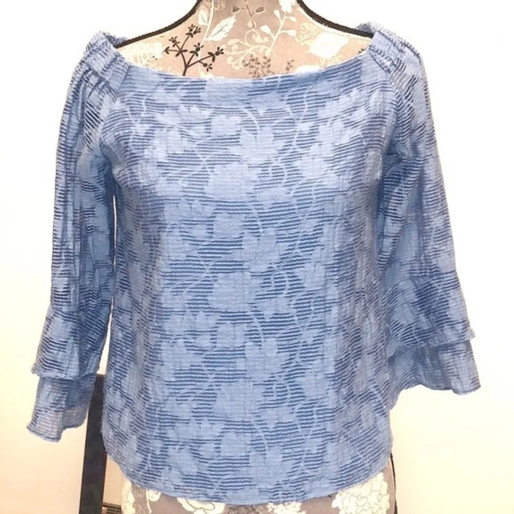 WAVERLY GREY RUFFLE SLEEVE OFF SHOULDER BLUE M Size M - Image 3