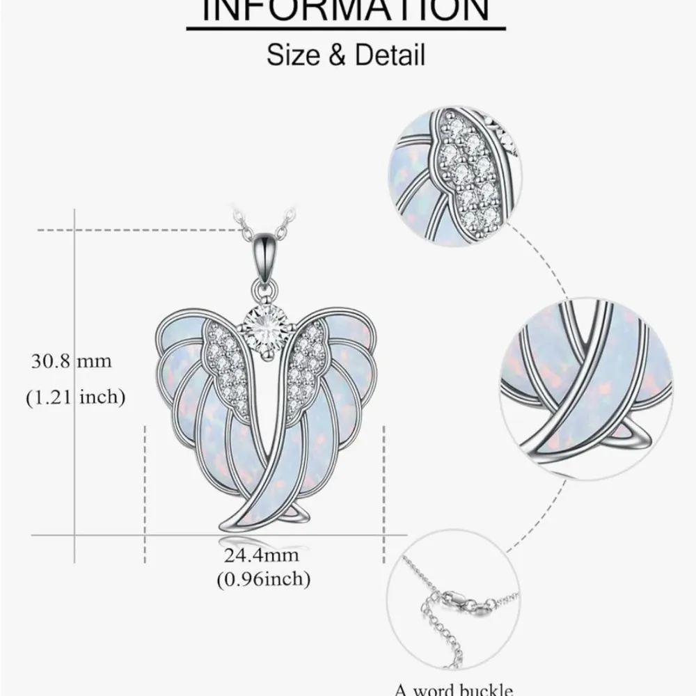 Sterling Silver Opal Angel Wing Necklace - Image 2