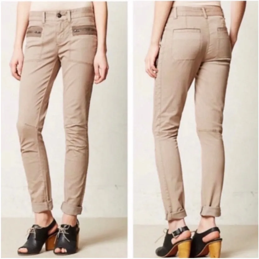 Pilcro and the Letterpress Anthropologie Tan Moto Skinny Utility Pants Size 2 - Image 2