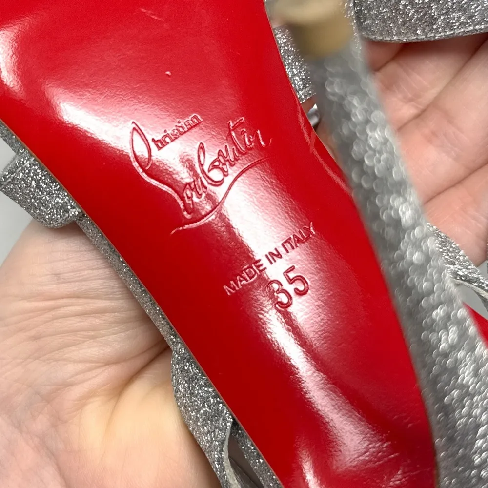 Christian Louboutin Emilie 100 Glitter Slingback Stiletto Sandal Heels Silver 35 - Image 11