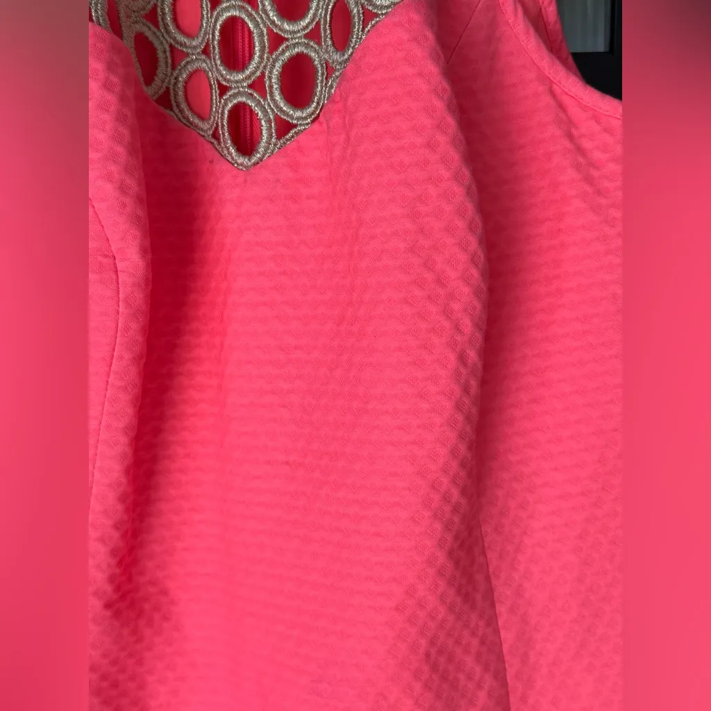 Lilly Pulitzer Larina Shift Dress gold embroidered Sun Ray sleeveless coral neon - Image 9