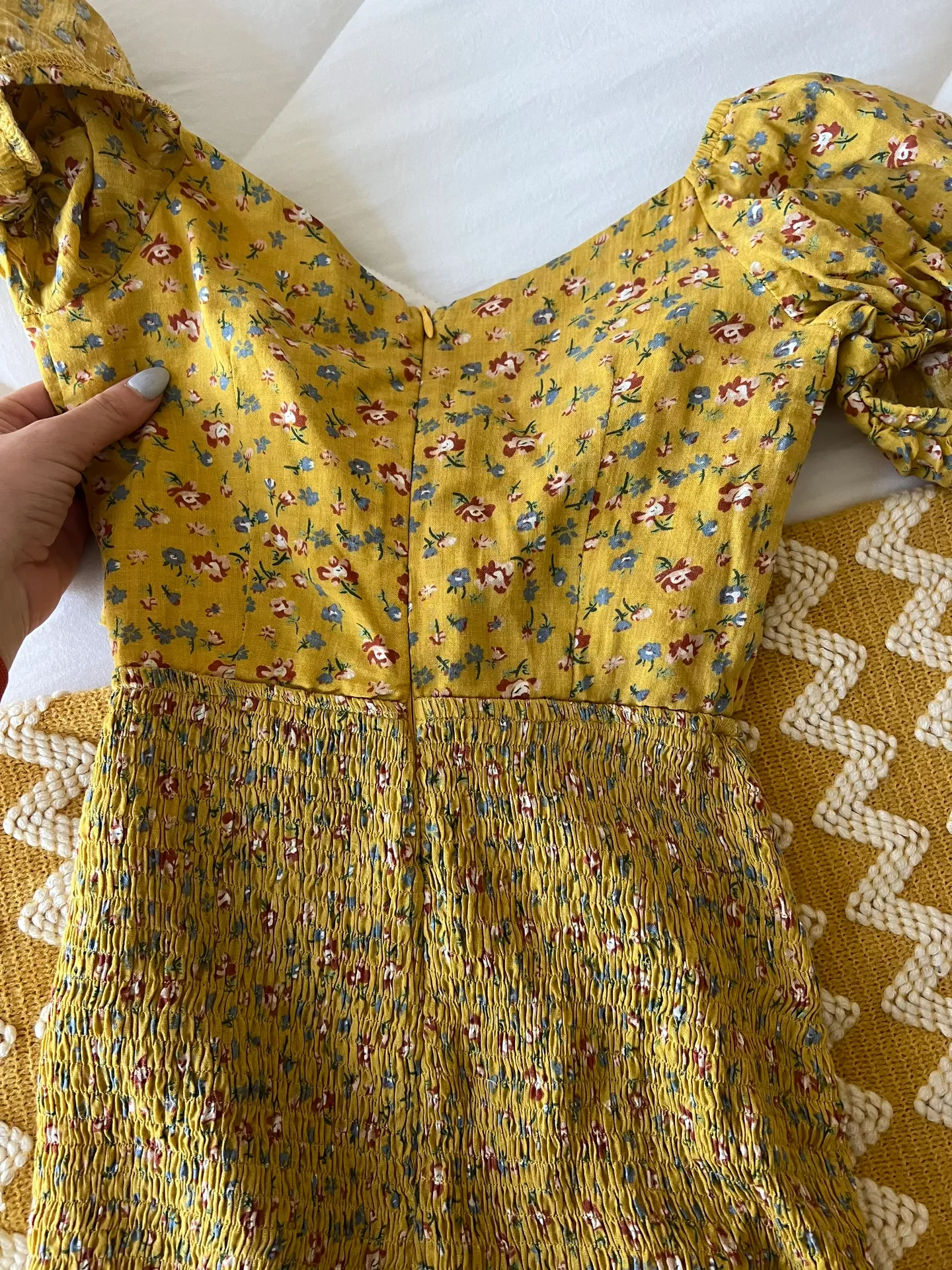 Yellow Floral Mini Dress - Image 8