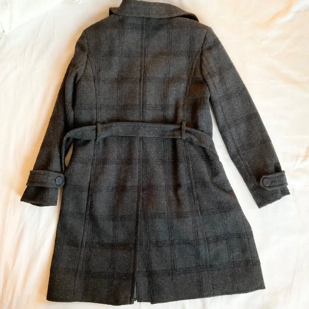 JONES NEW YORK women plaid wool gray black coat SZ12 bust42 - Image 3