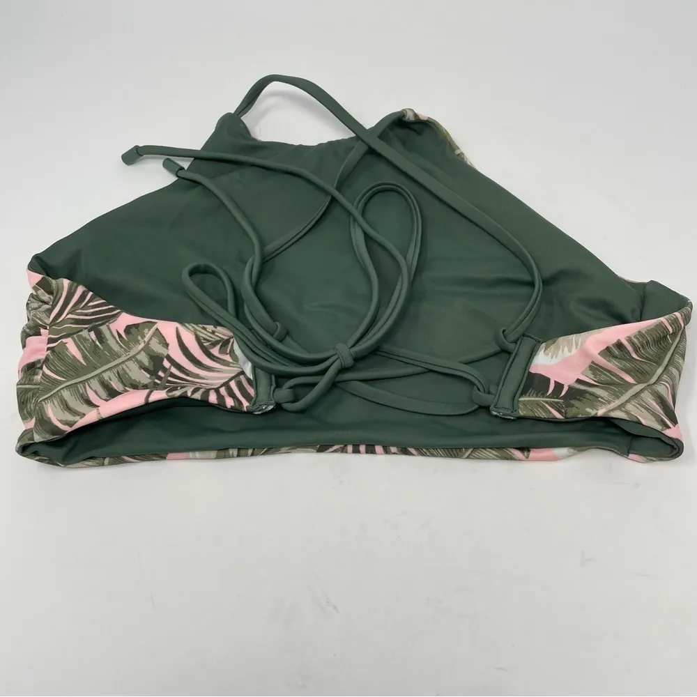 Lands’ End Pink and Green Palm Tree Print Reversible Bikini Swim Suit Medium - Image 4