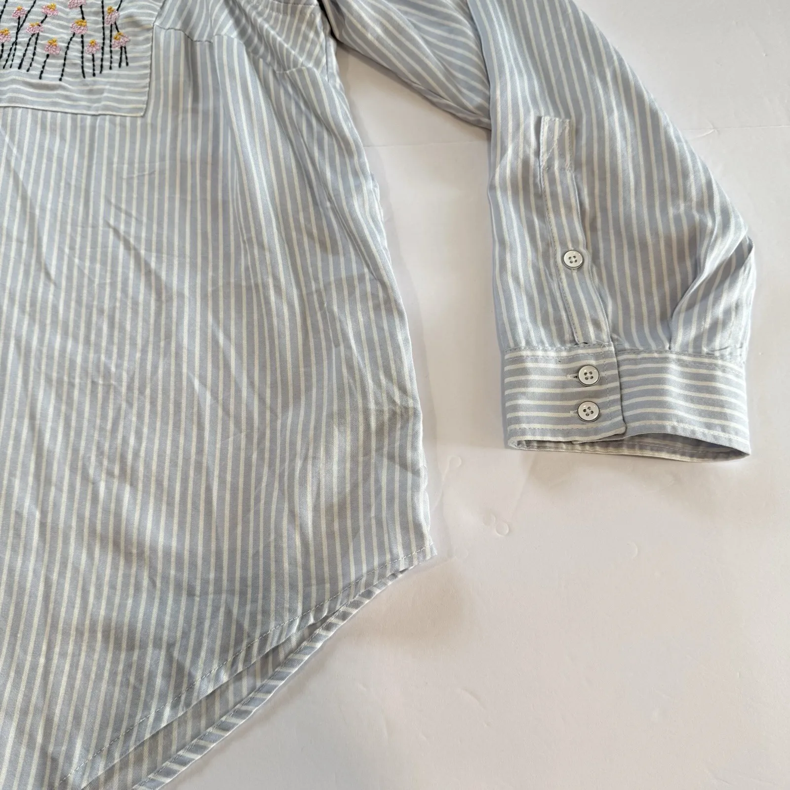 Torrid Lizzie Blue Striped Embroidered Twill Button Up Long Sleeve Shirt Size 2X - Image 8