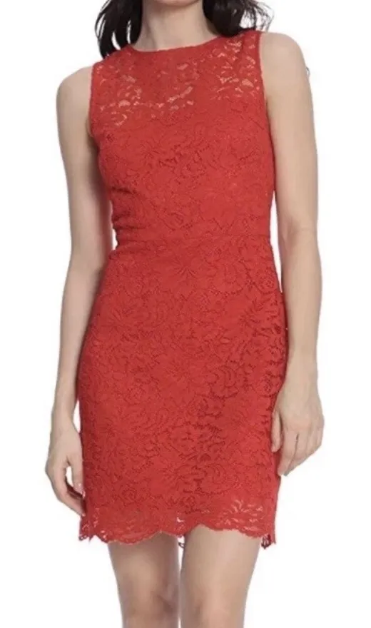 Donna‎ Morgan Coral Pink Lace Sheath Dress Sleeveless Knee Length 10 Cocktail # - Image 1