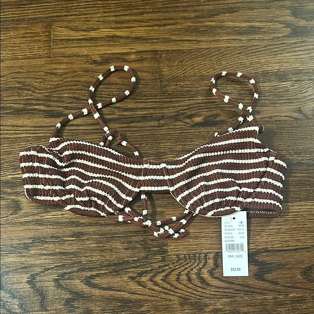 New Pacsun Striped Brown Bikini Top - Image 4