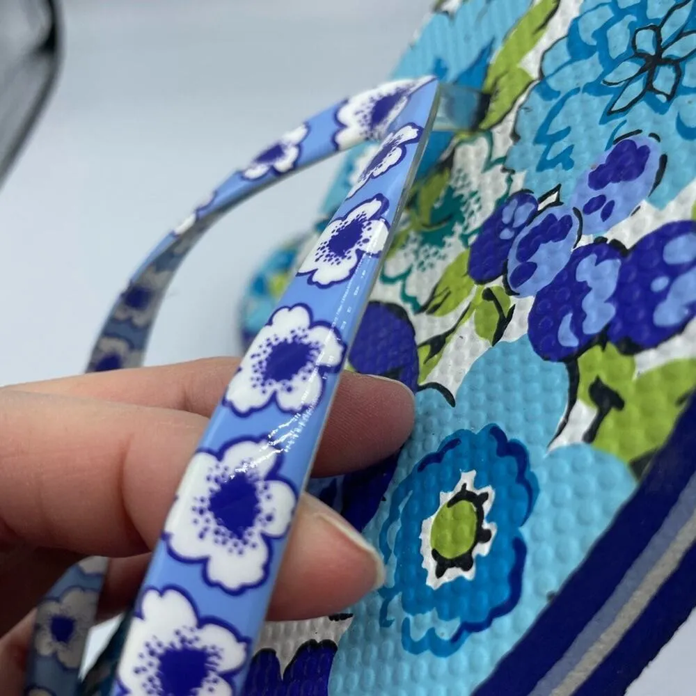 Vera Bradley Blue Floral Flip Flop Sandals Womens 7-8 Casual Summer Beachy - Image 2