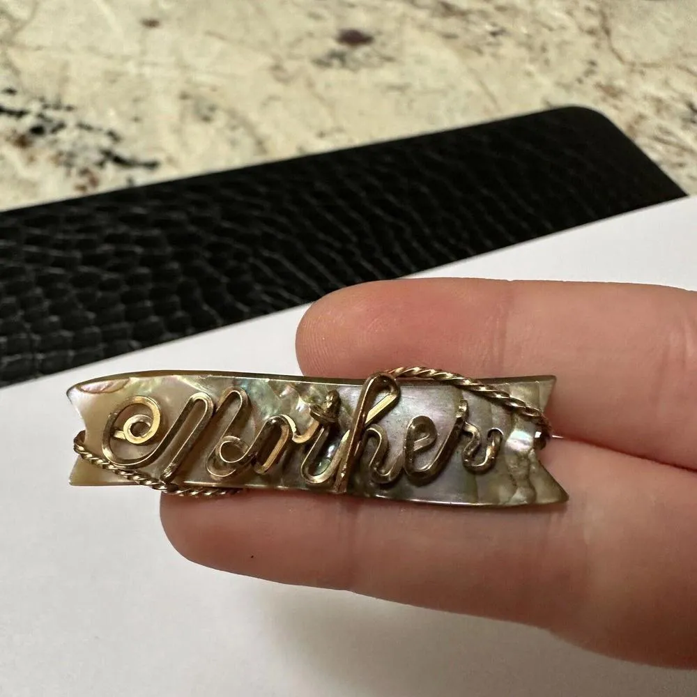 Mother Gold Tone & Abalone Shell Brooch Pin For Your Mother On Mother’s Day - Image 3