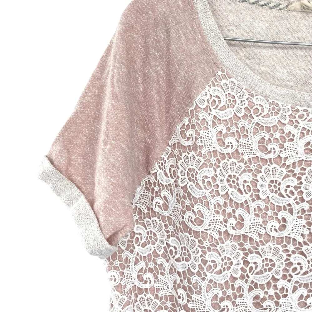 Oddy Anthropologie Peplum Lace Overlay Ruffle Top - Image 4