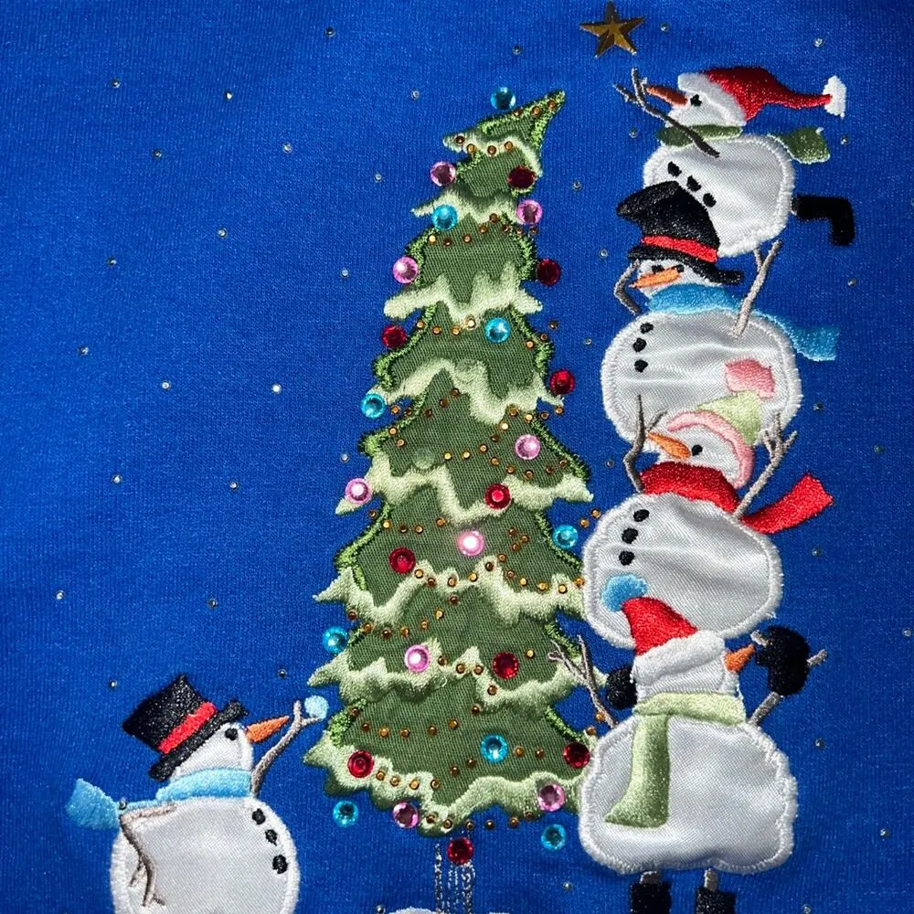 Blue winter snowman Christmas Sweatshirt Vintage women’s large trilllogy - Image 2