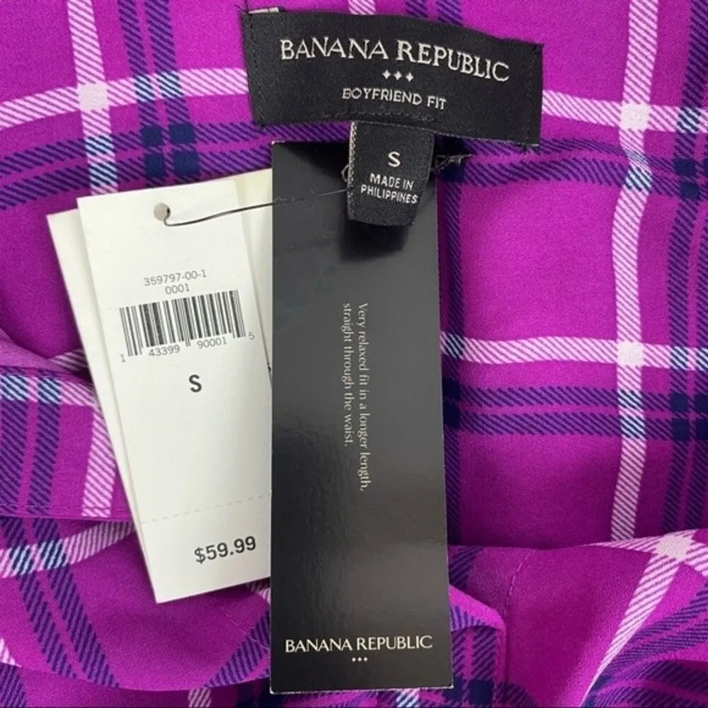 Banana Republic Women's Plaid Gingham Long Sleeve Boyfriend Top S NEW - Image 3