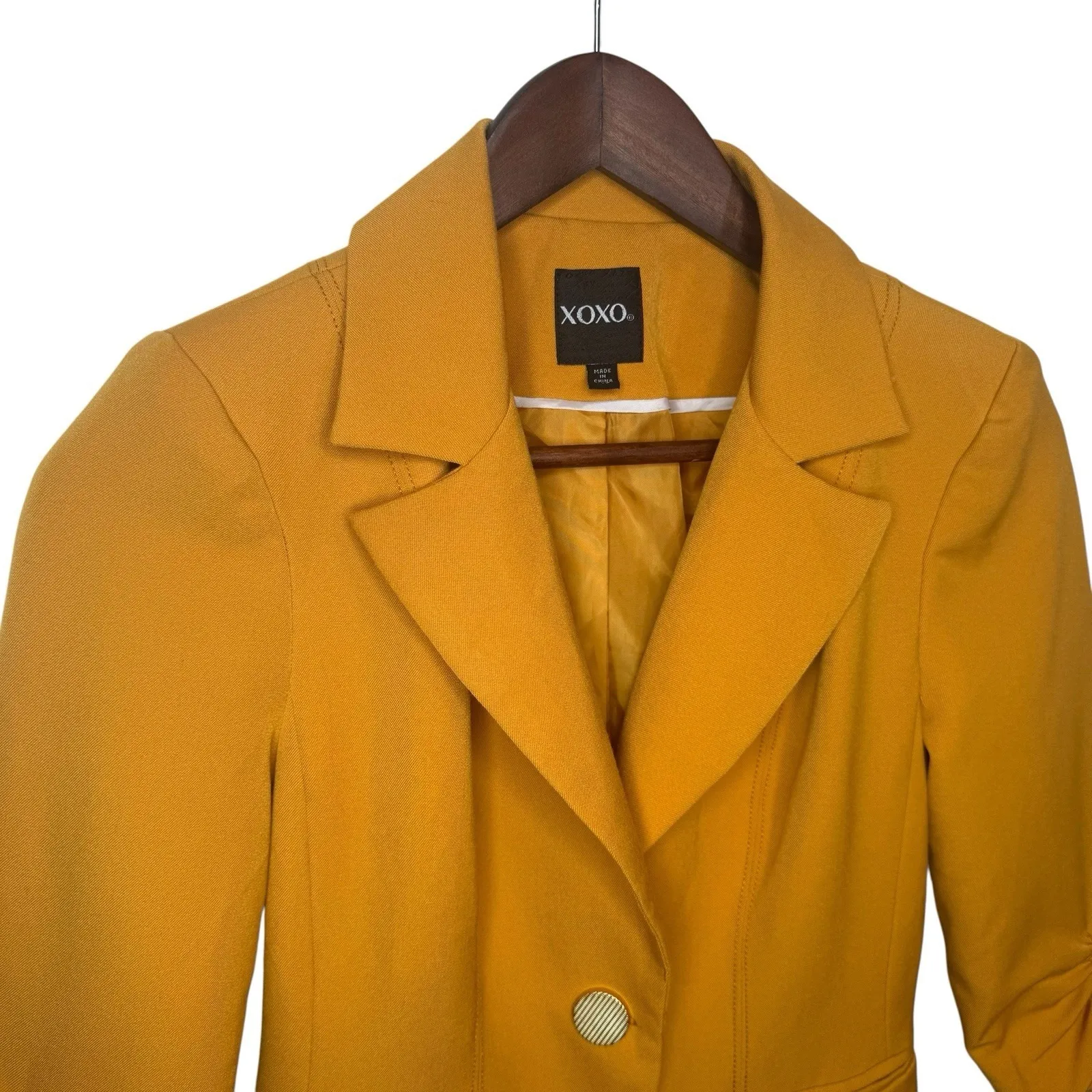 XOXO Y2K Ruched 3/4 Sleeve Cropped Blazer Jacket XS Single Button Made In USA‎ - Image 3