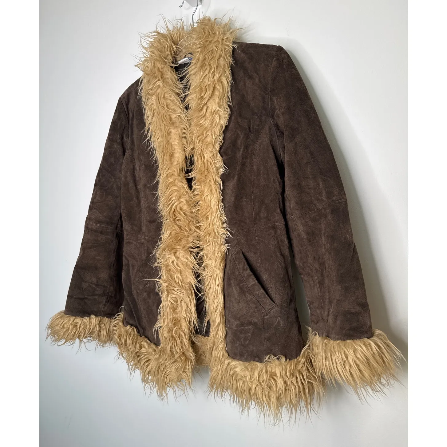 Y2K dELiA*s Suede Faux Fur Trim Jacket – Brown Shaggy Coat Size M (1990s/2000s) Tan Size M - Image 7