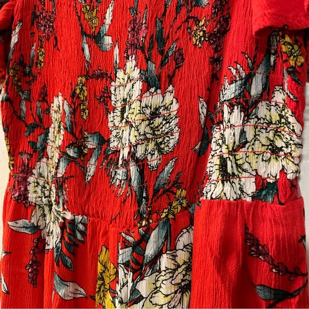 3/$30 || Lily Rose Red Floral Smocked Off Shoulder Romper - Size S - Image 3
