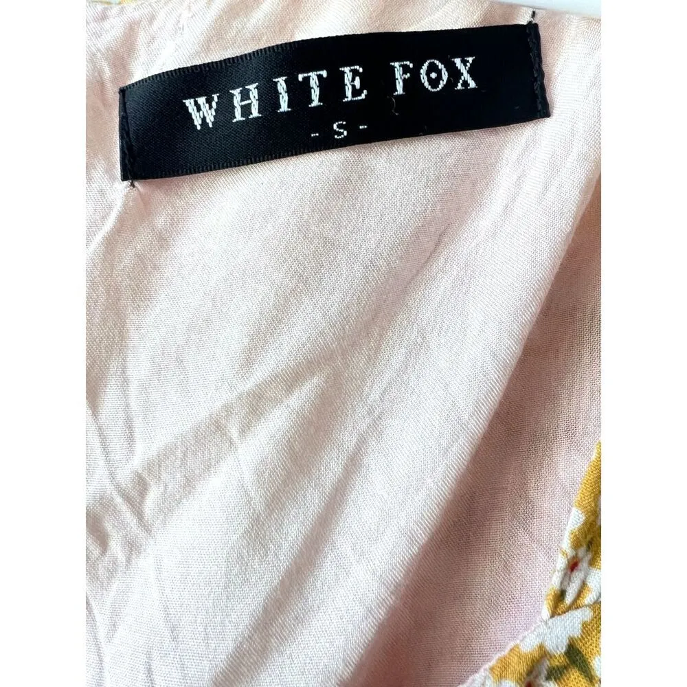 White fox Boho womens sundress yellow sleeveless casual‎ floral cotton mini S. - Image 4
