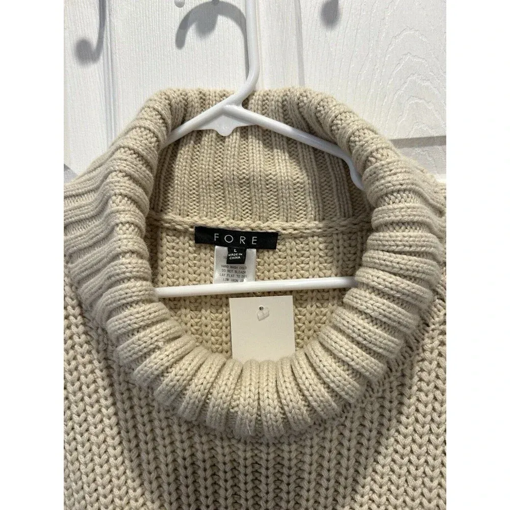 Fore Womens Beige Knit‎ Sleeveless Comfy Turtleneck Sweater Vest L Large NWT - Image 2