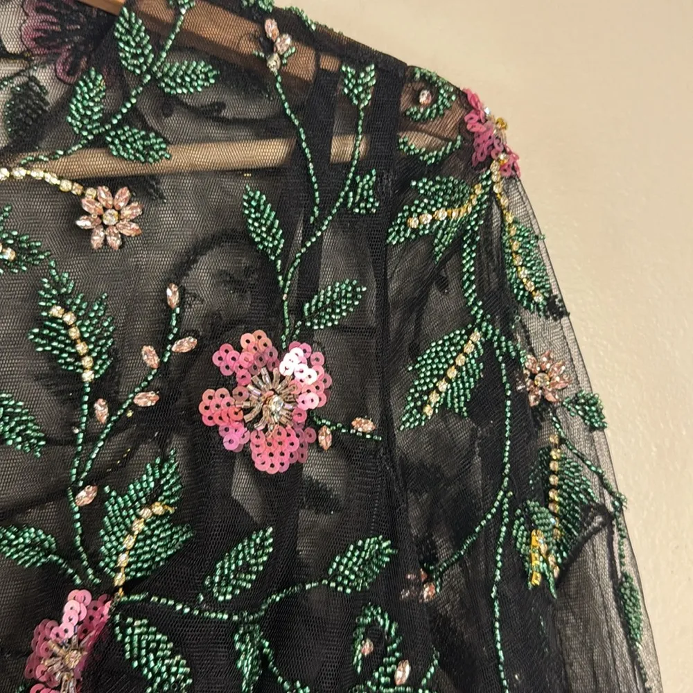 Max Duggal Black Beaded Illusion High Neck Trumpet Gown size 2 style 67870 - Image 9